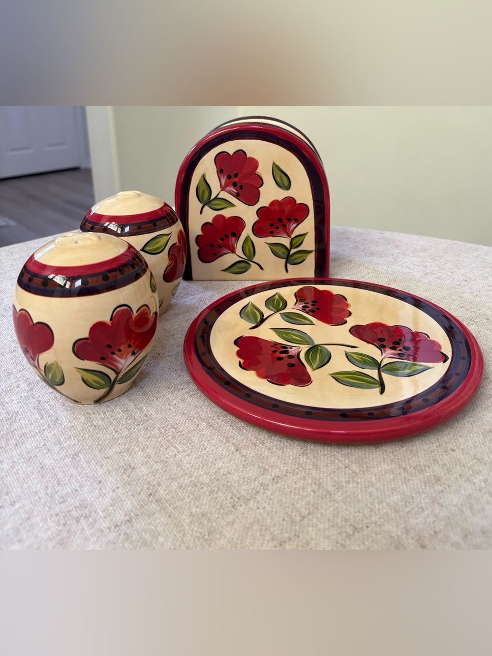 Goya, by tabletop Unlimited. Red Floral Ceramic Dining Set